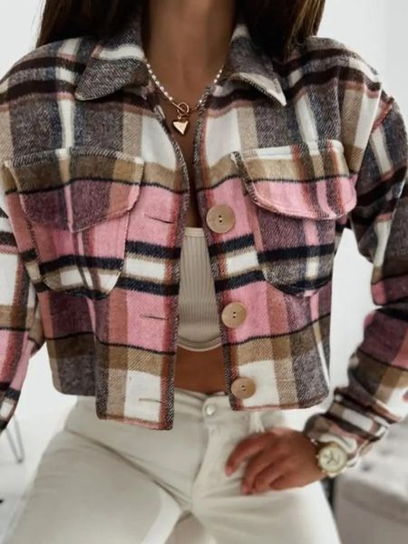 Crop Pink Plaid Jacket