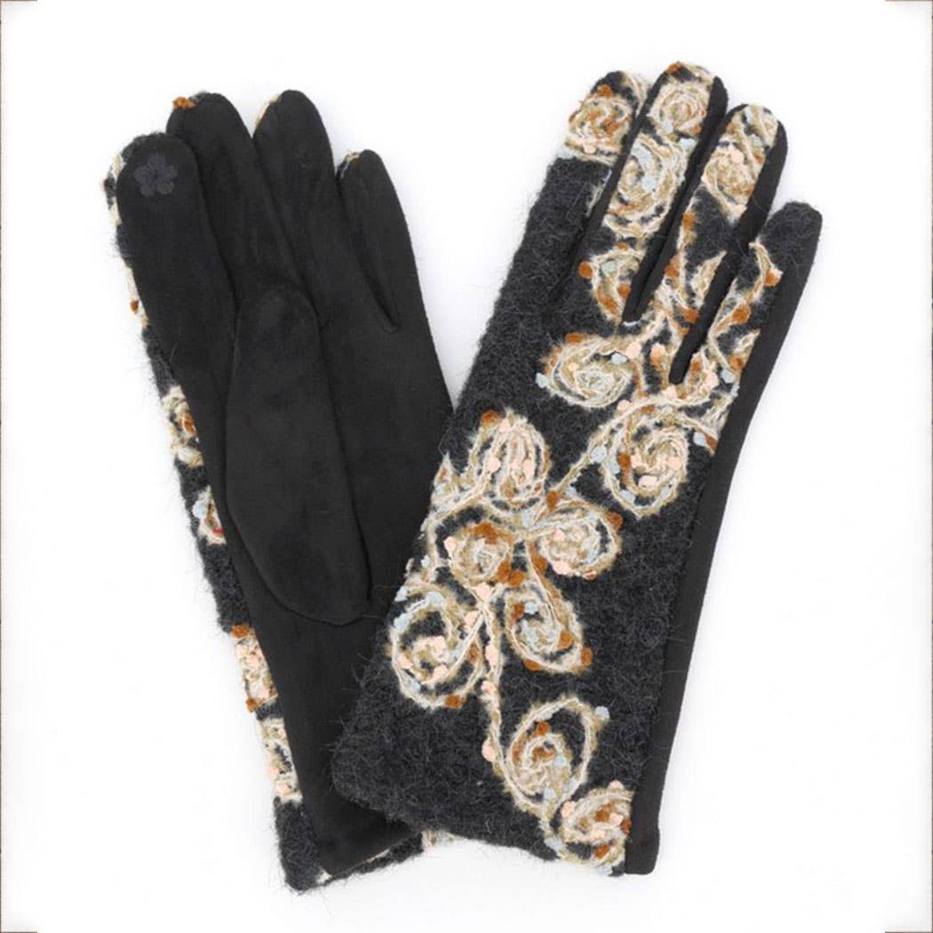 Floral Embroidered Touchscreen Gloves