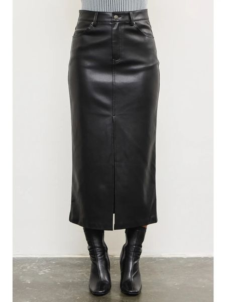 Belt Detail Slit Midi Skirt