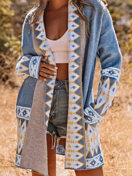 Boho Long Blue Cardi