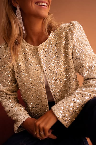 Sequin Puff Shoulder Jacket