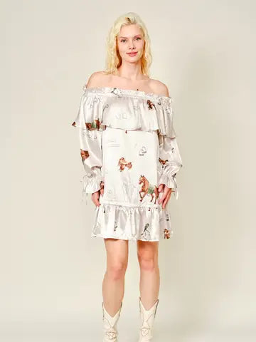 Western Print Ruffle Dress