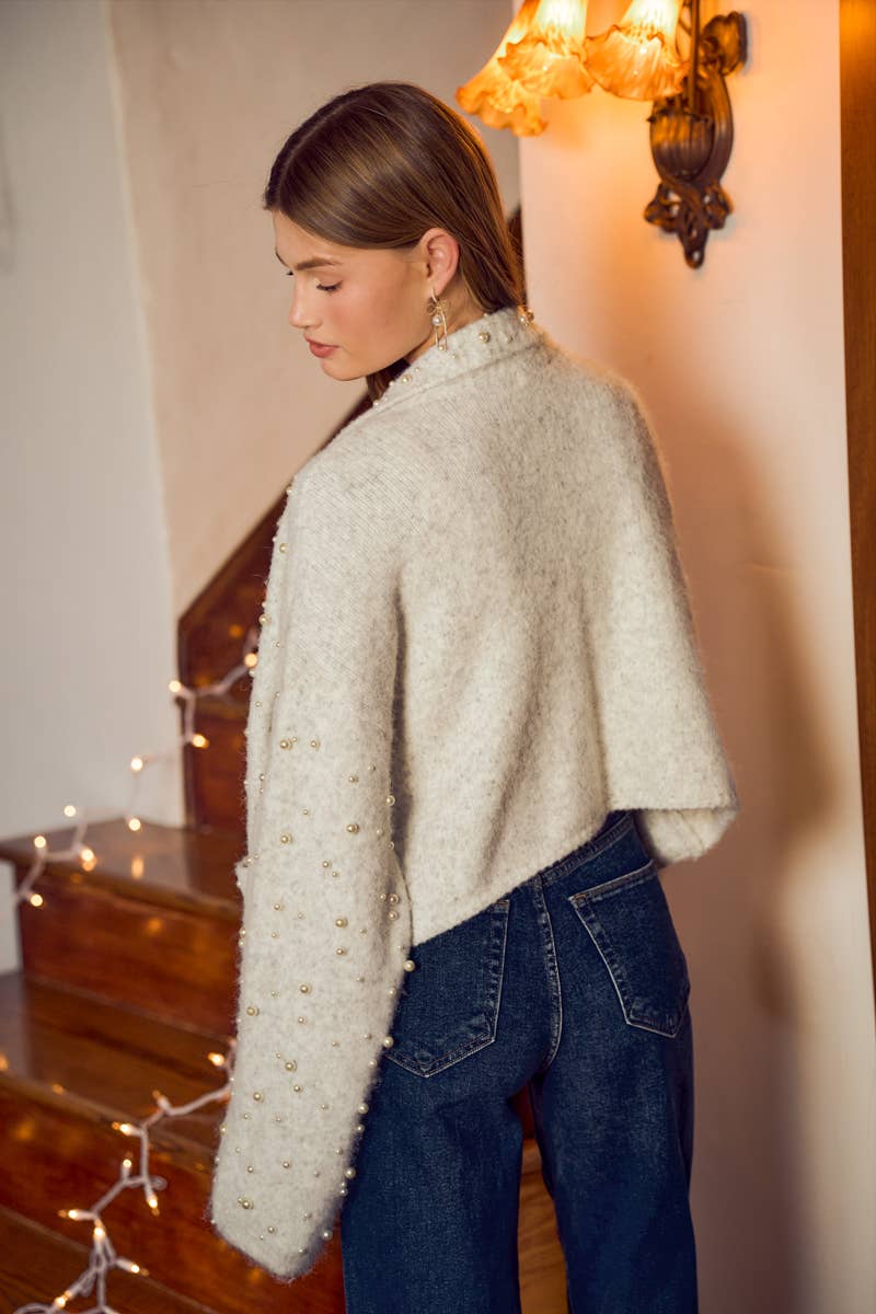 Pearl Embellished Holiday Cardigan
