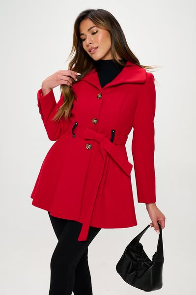 Button Down Long Belted Coat