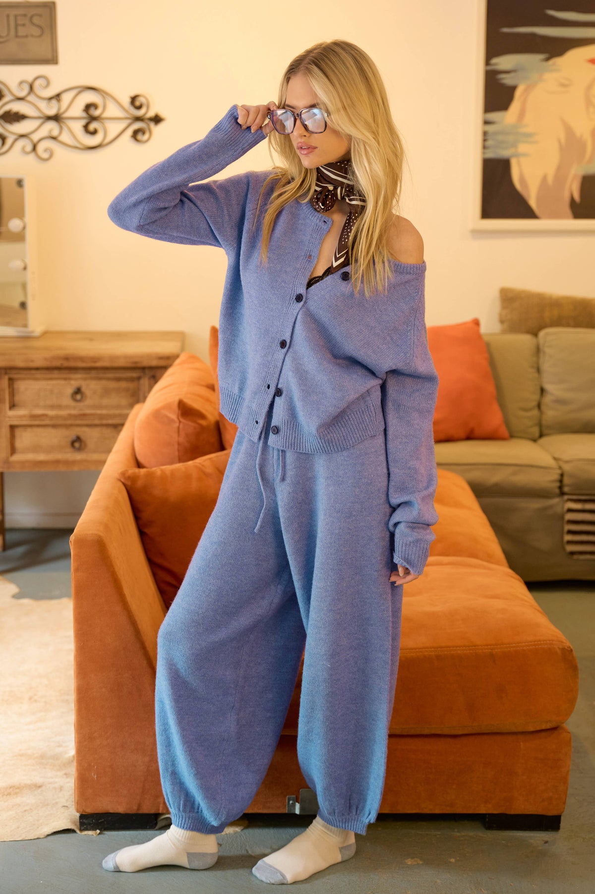 Brushed Knit Cardigan & Balloon Pant Set