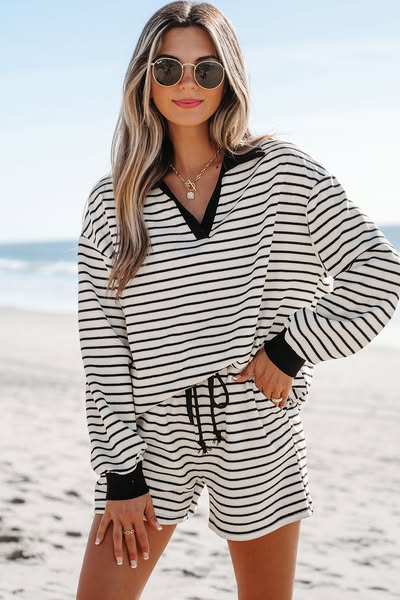 Collared Stripe Short Set