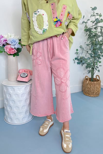 Pink Flower Mineral Wash Pants