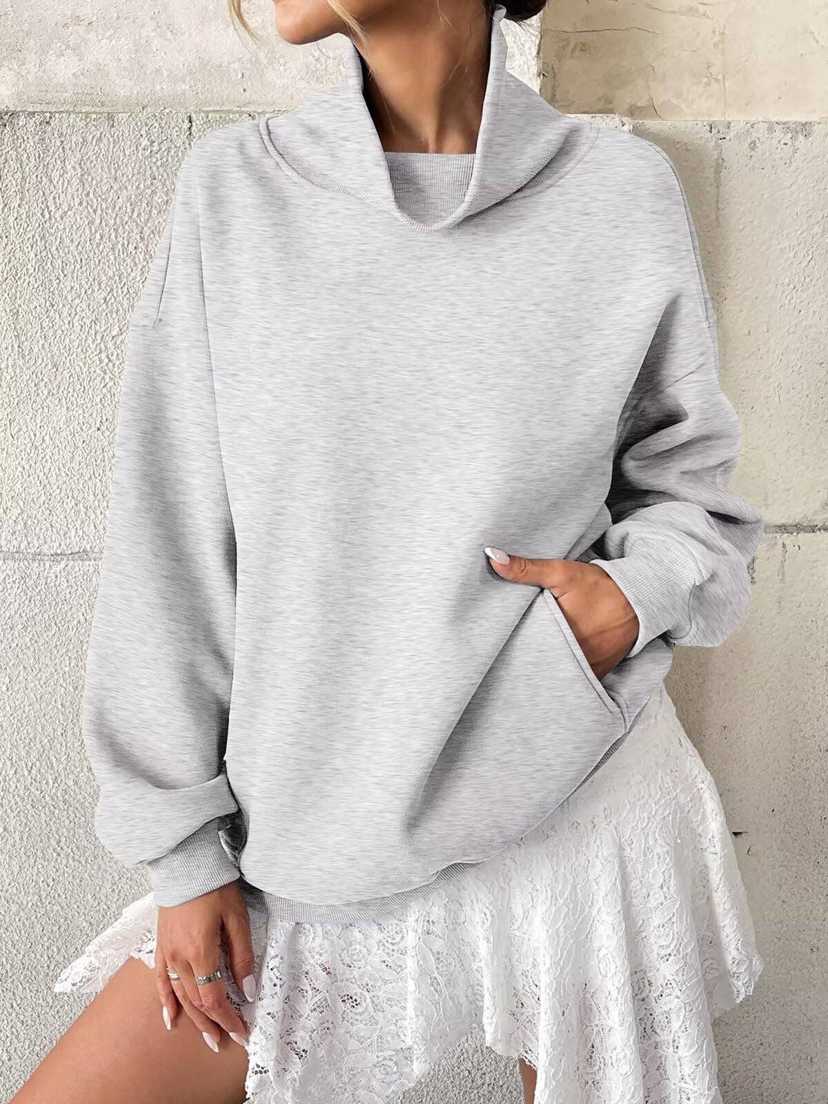 Cowlneck Pullover Sweatshirt Boutique Oversized Casual