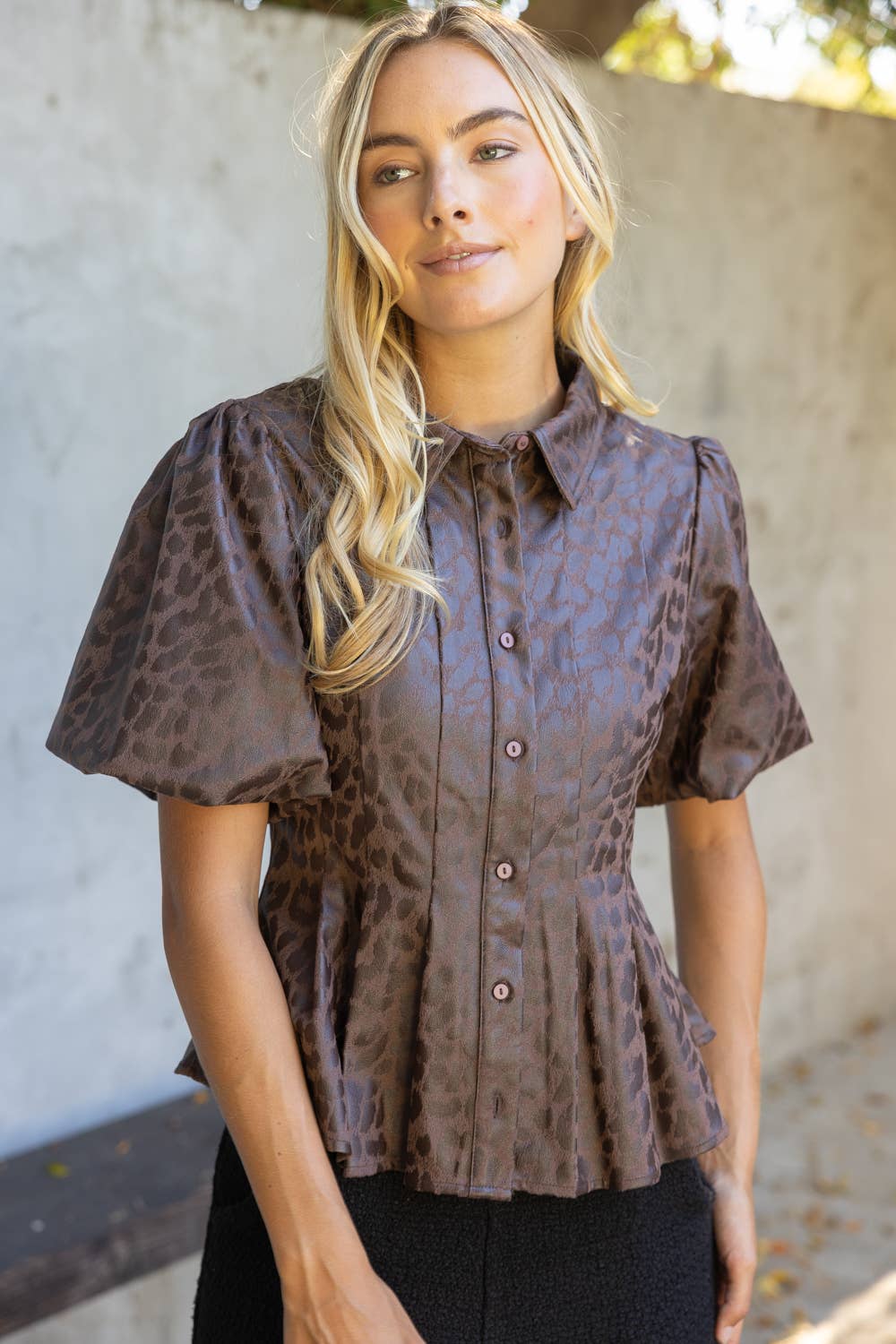 Animal Print Faux Leather Peplum Top