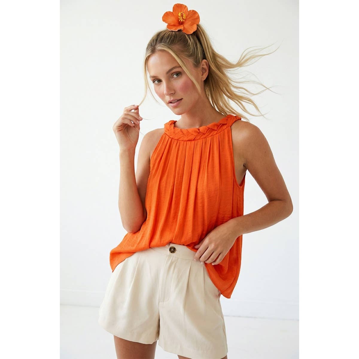 Flat Braided Neckline Tank Top