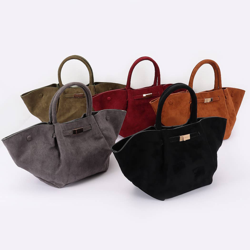 Gold Buckle Suede Tote Bag