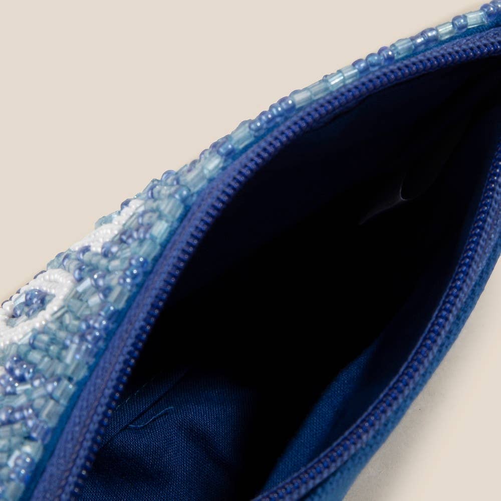 Blue Mahjong Beaded Coin Purse