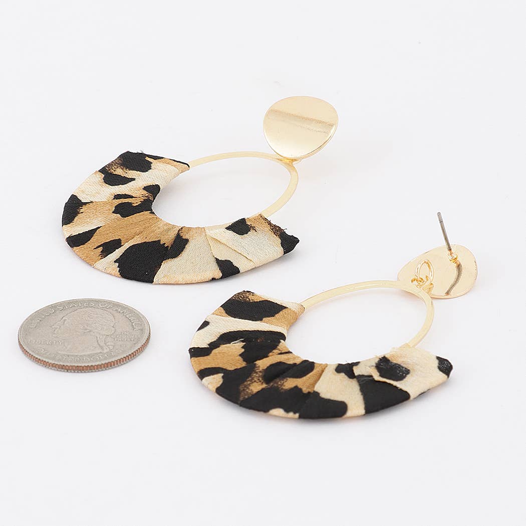 Leopard Pleated Fan Drop Earrings