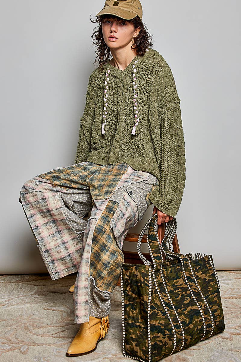 Oversized Quilted Mixed Print Tote Bag