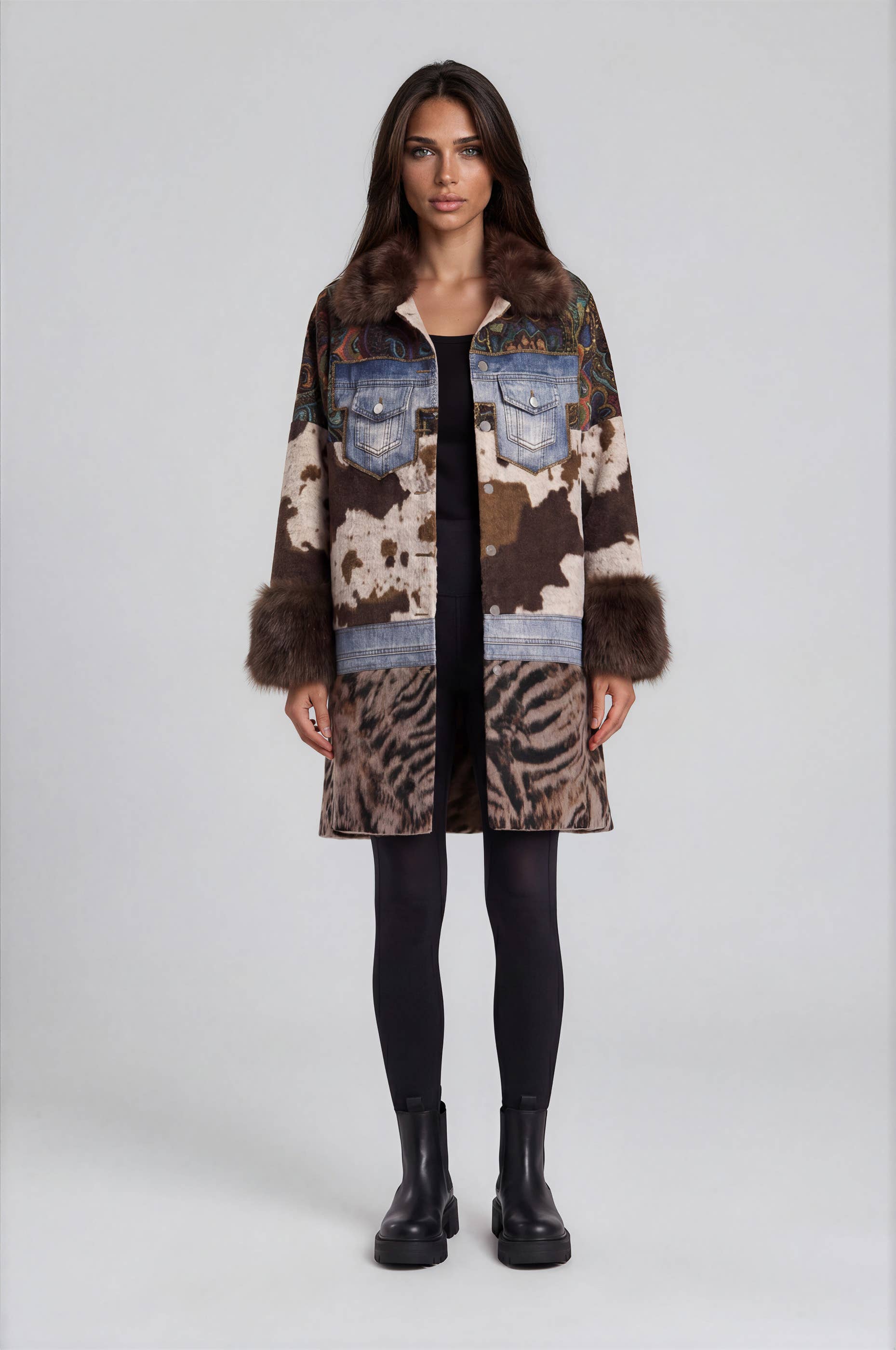 Mixed Media Faux Fur Statement Coat