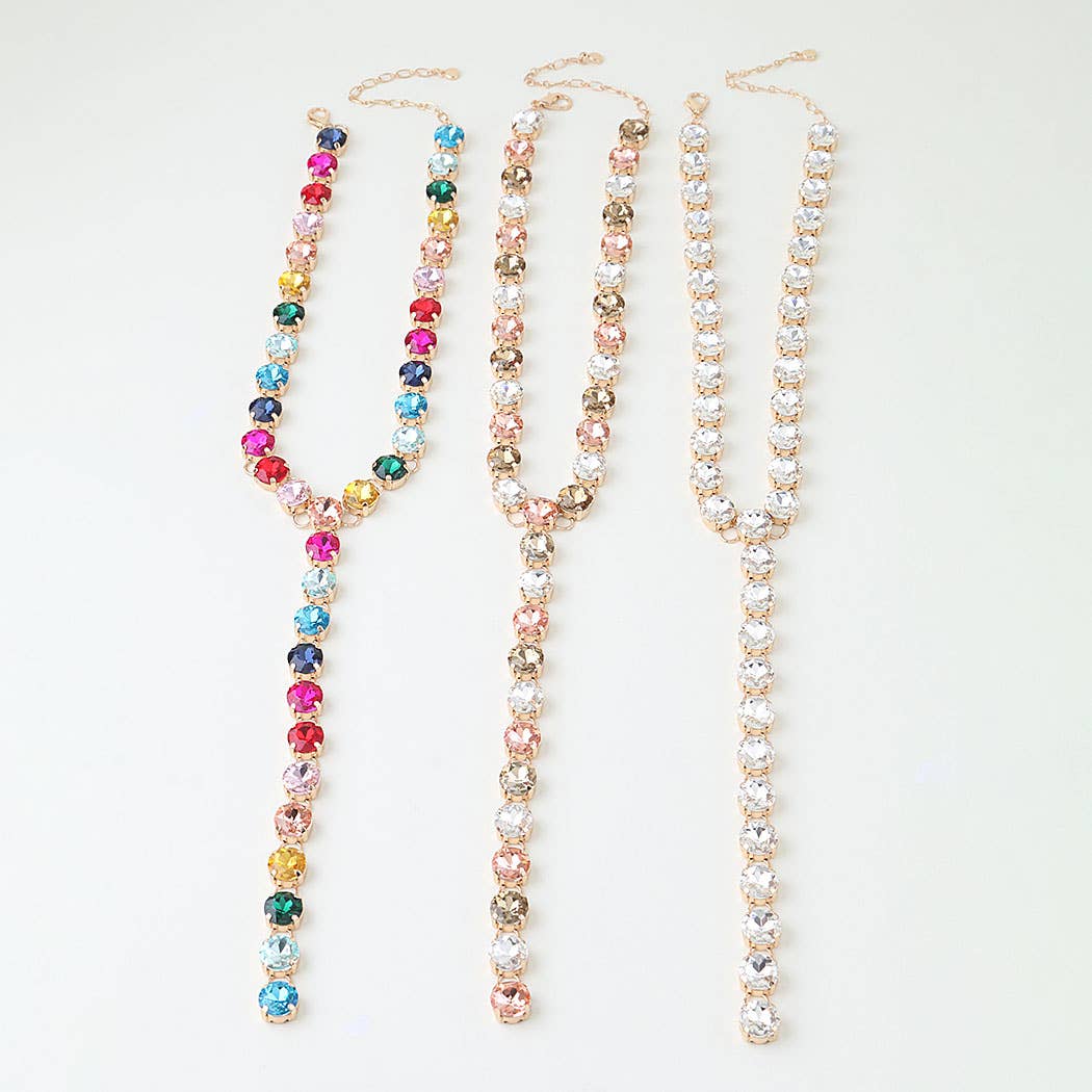 Crystal Rhinestone Y-Drop Lariat Necklace