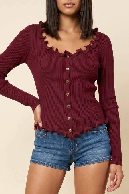Scallop Hem Button Down Blouse