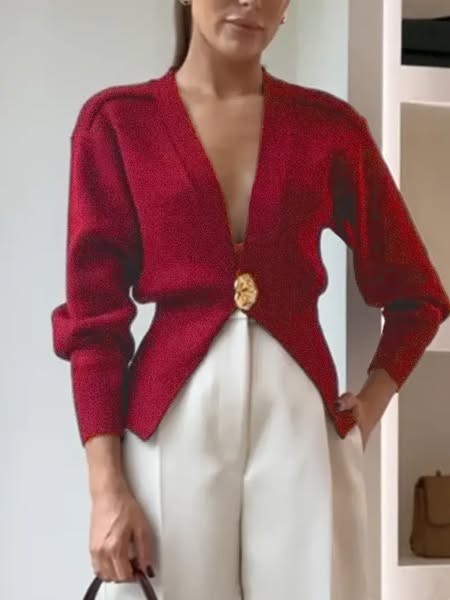 Gold Button Double V Sweater