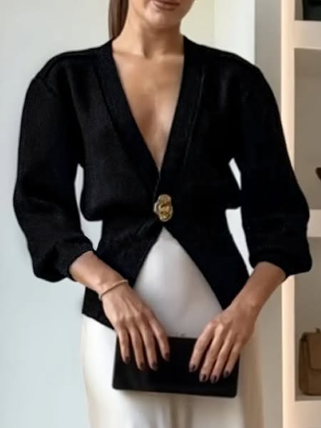 Gold Button Double V Sweater