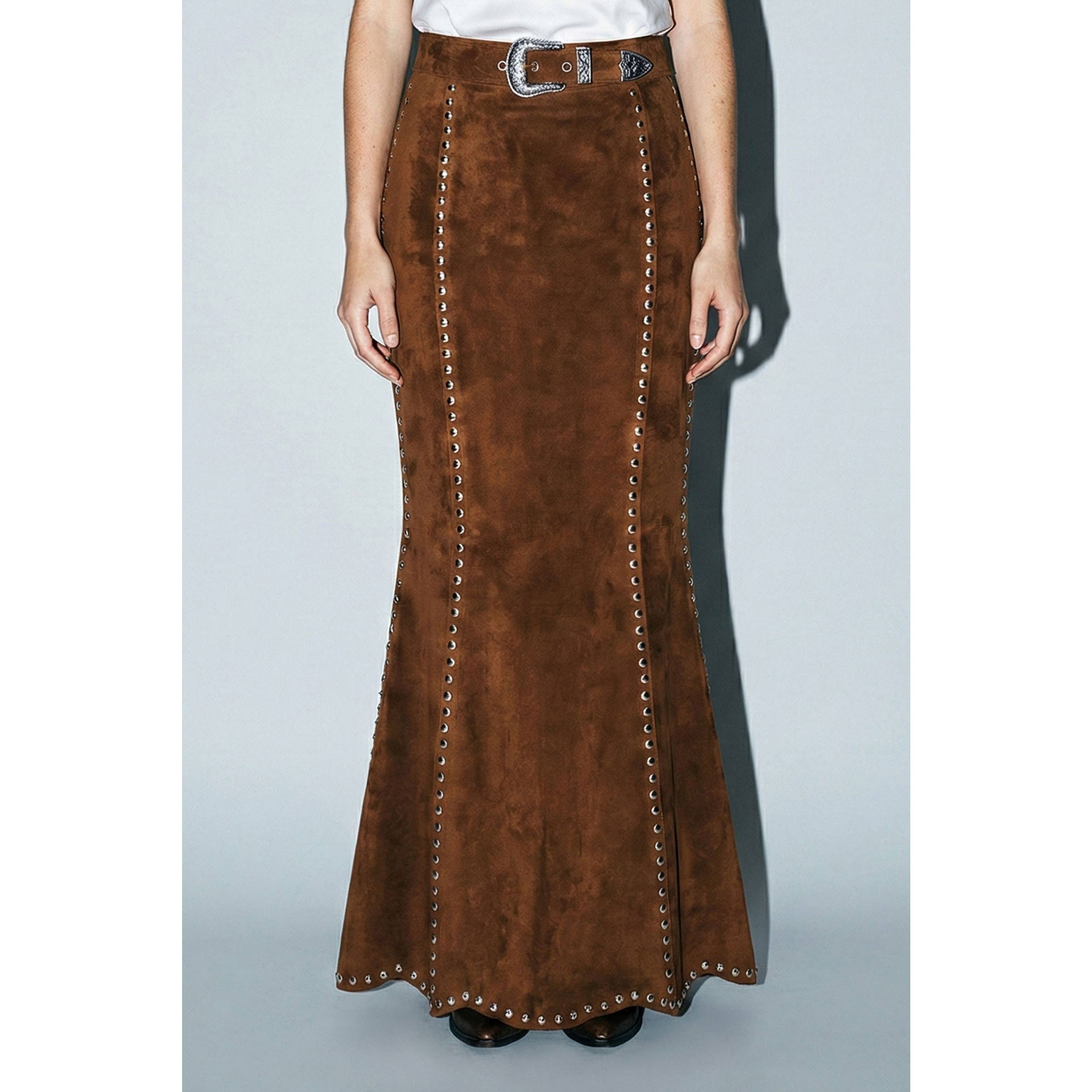Suede Studded Maxi Skirt