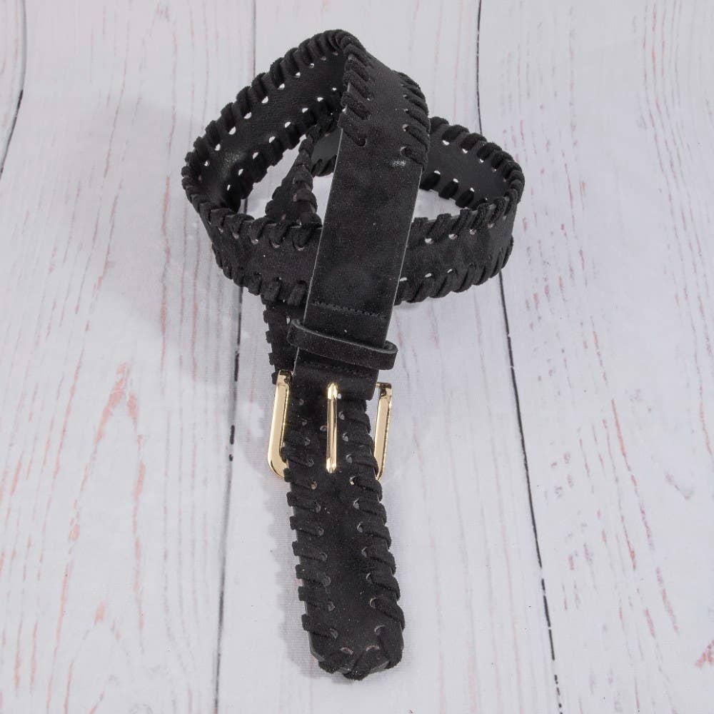 Wide Vegan Leather Whipstitch Belt