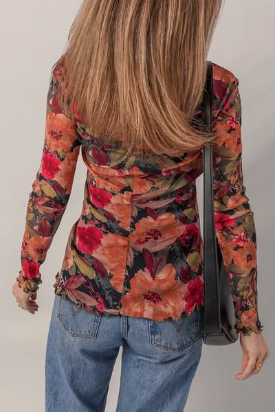 Floral Print Mesh Tee