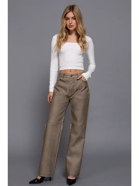 Washed Vegan Leather Pants