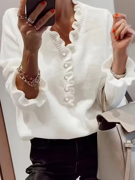 Soft Button Up Ruffle Sweater