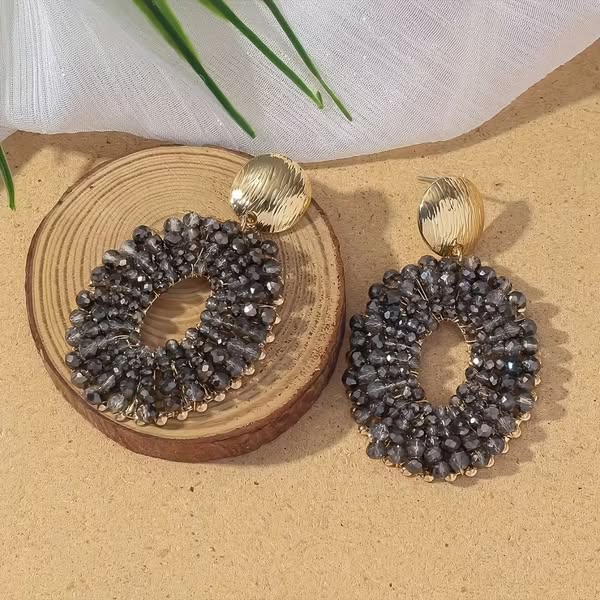 Beaded Oval Earrings