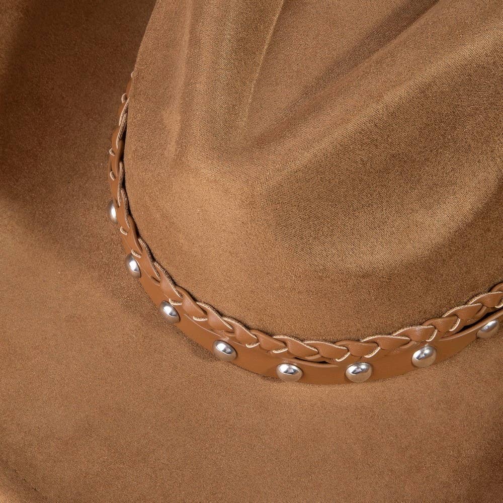Braided And Studded Strap Faux Suede Cowboy Hat