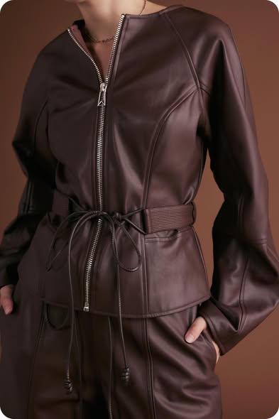 Belt Detail Faux Leather Jacket
