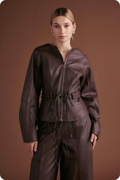 Belt Detail Faux Leather Jacket