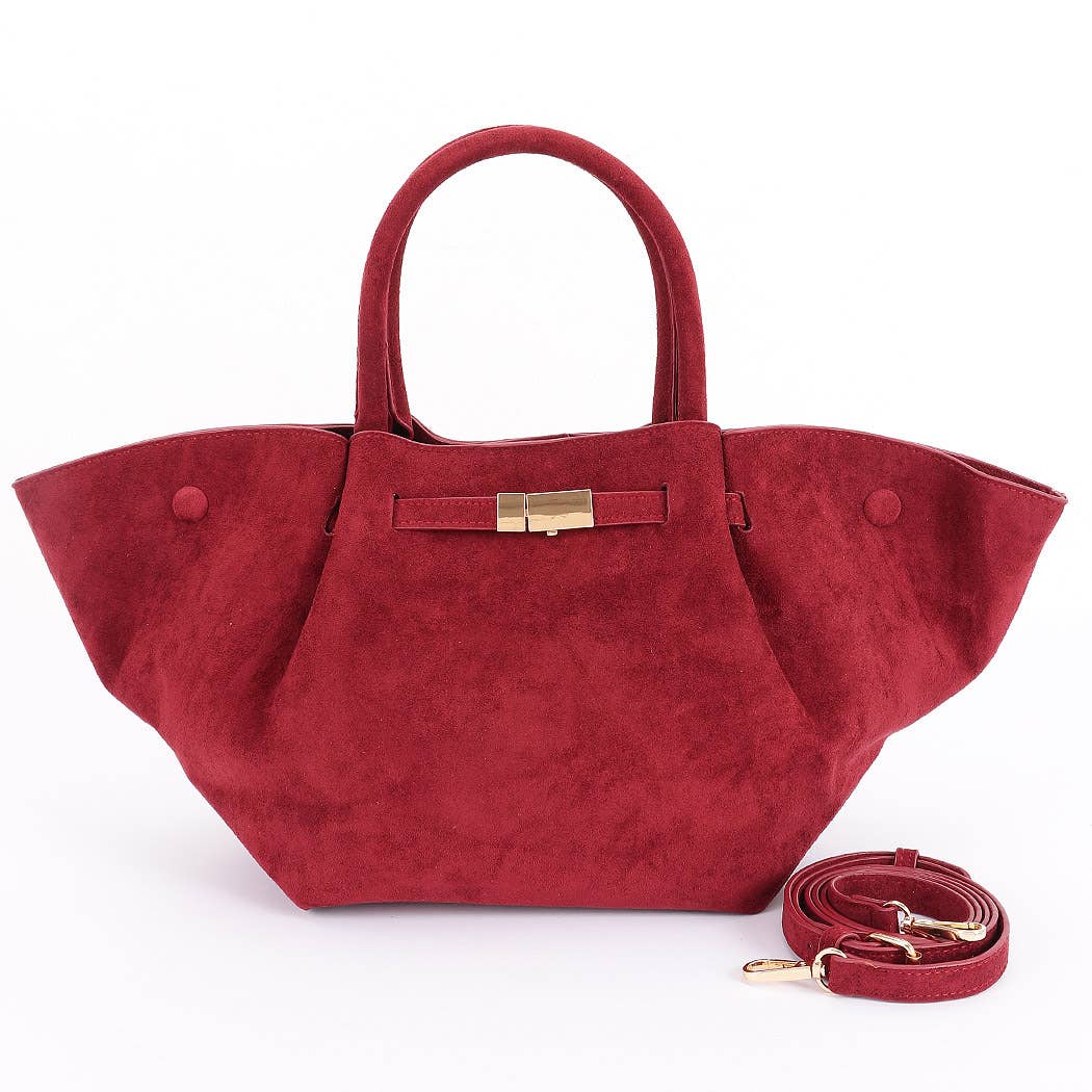 Gold Buckle Suede Tote Bag