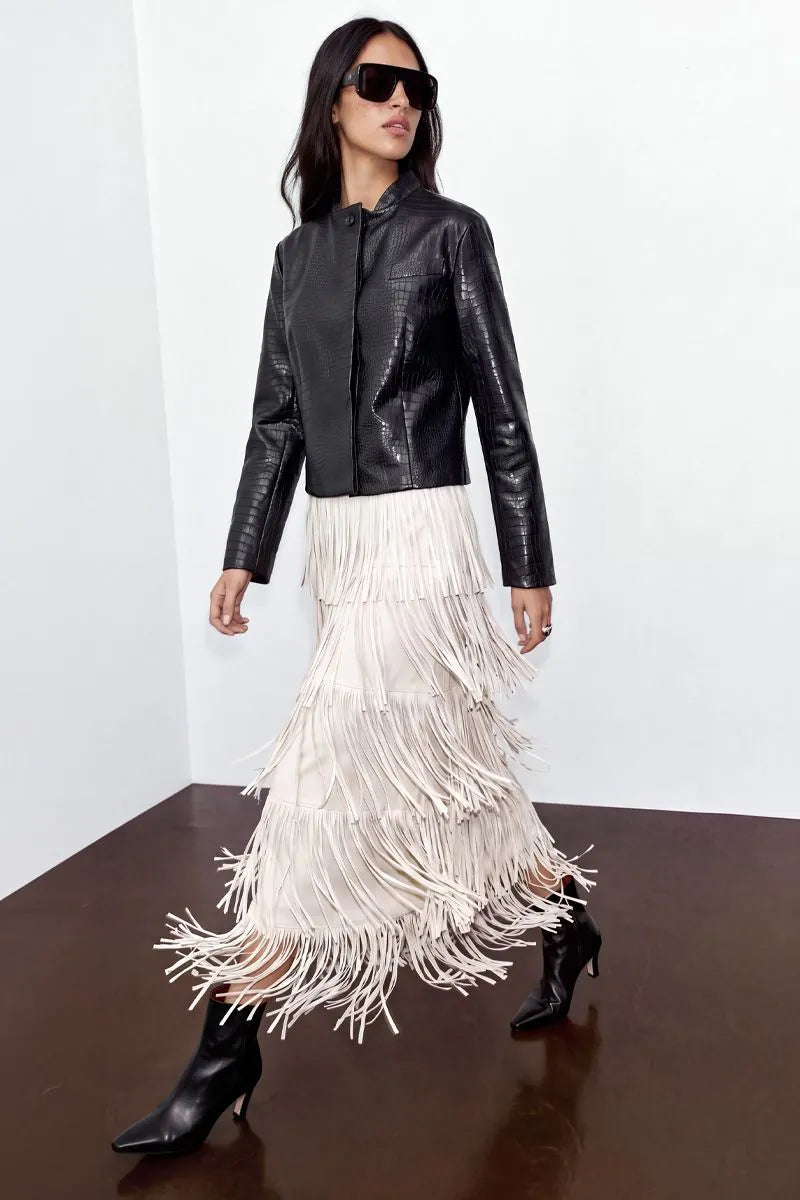 Tiered Fringhe Skirt