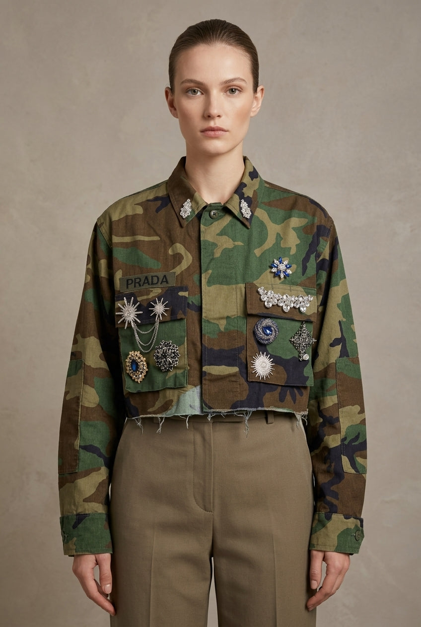 One Of A Kind Long Sleeve Brooche Camo Jacket