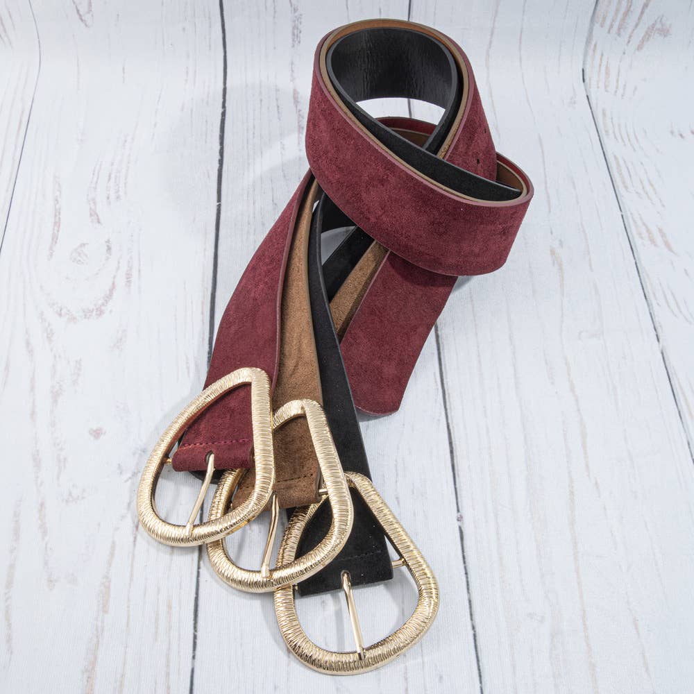 Vegan Suede Belt With Teardrop Buckle
