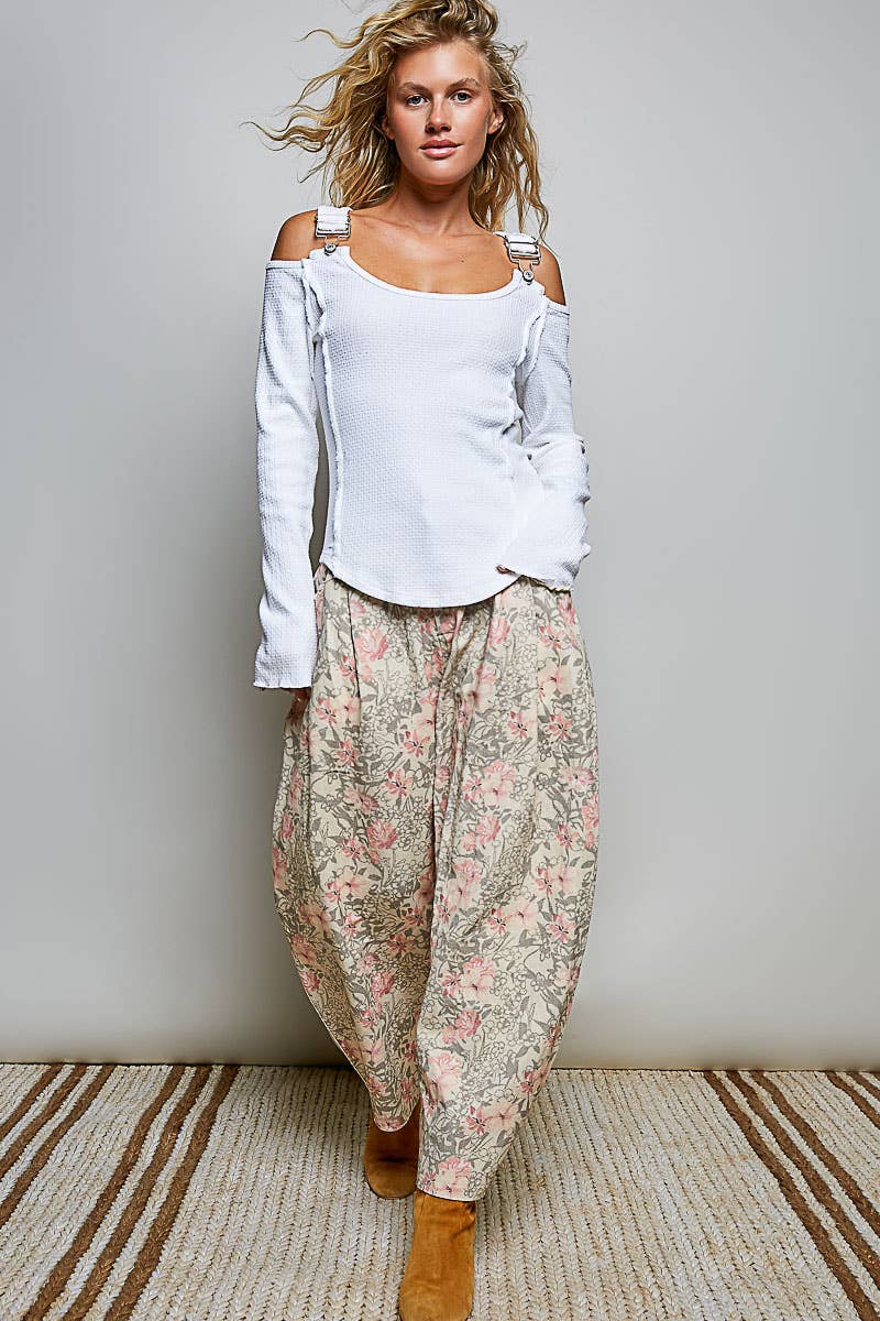 Vintage Washing Solid Buckle Open Shoulder Knit Thermal Top