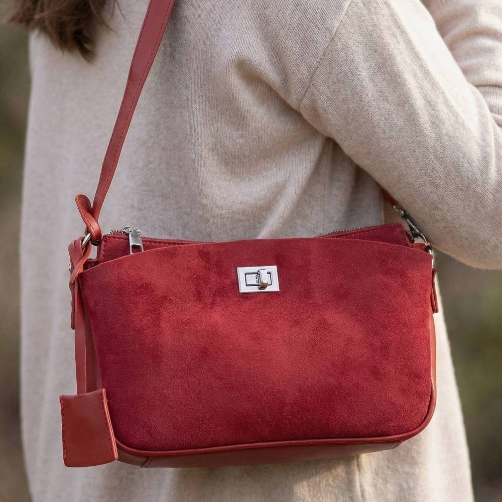 Suede Pouch Shoulder Bag with Turn Lock