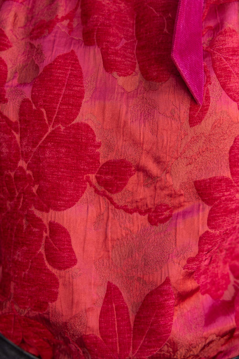Side Bow Floral Velvet Jacquard Top