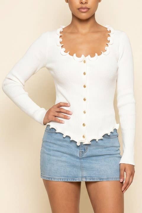 Scallop Hem Button Down Blouse