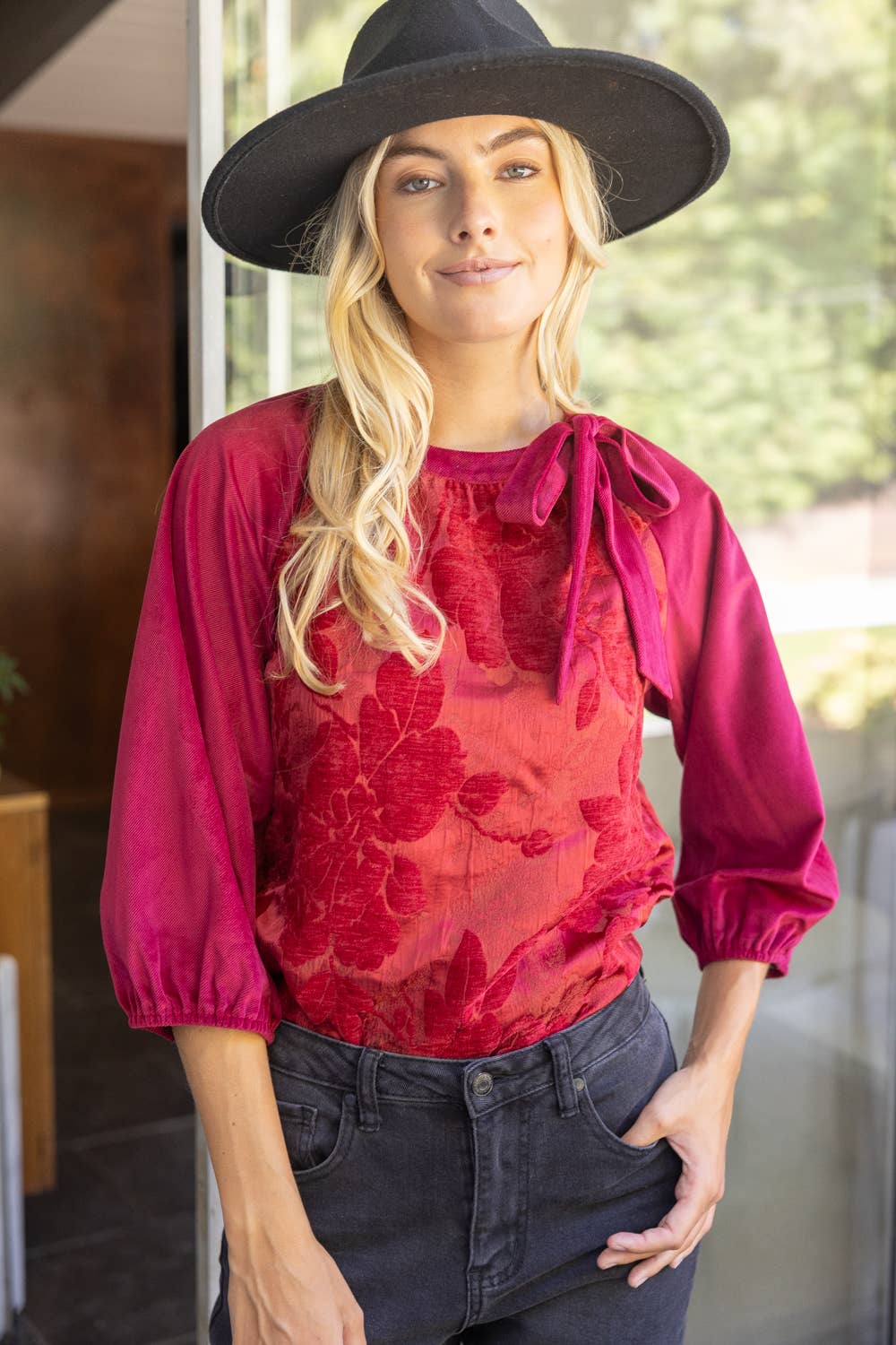 Floral Velvet Jacquard Top