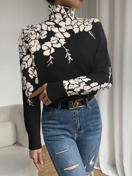 Floral Neckline Turtleneck