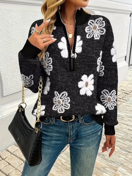 Floral Zip Sweater