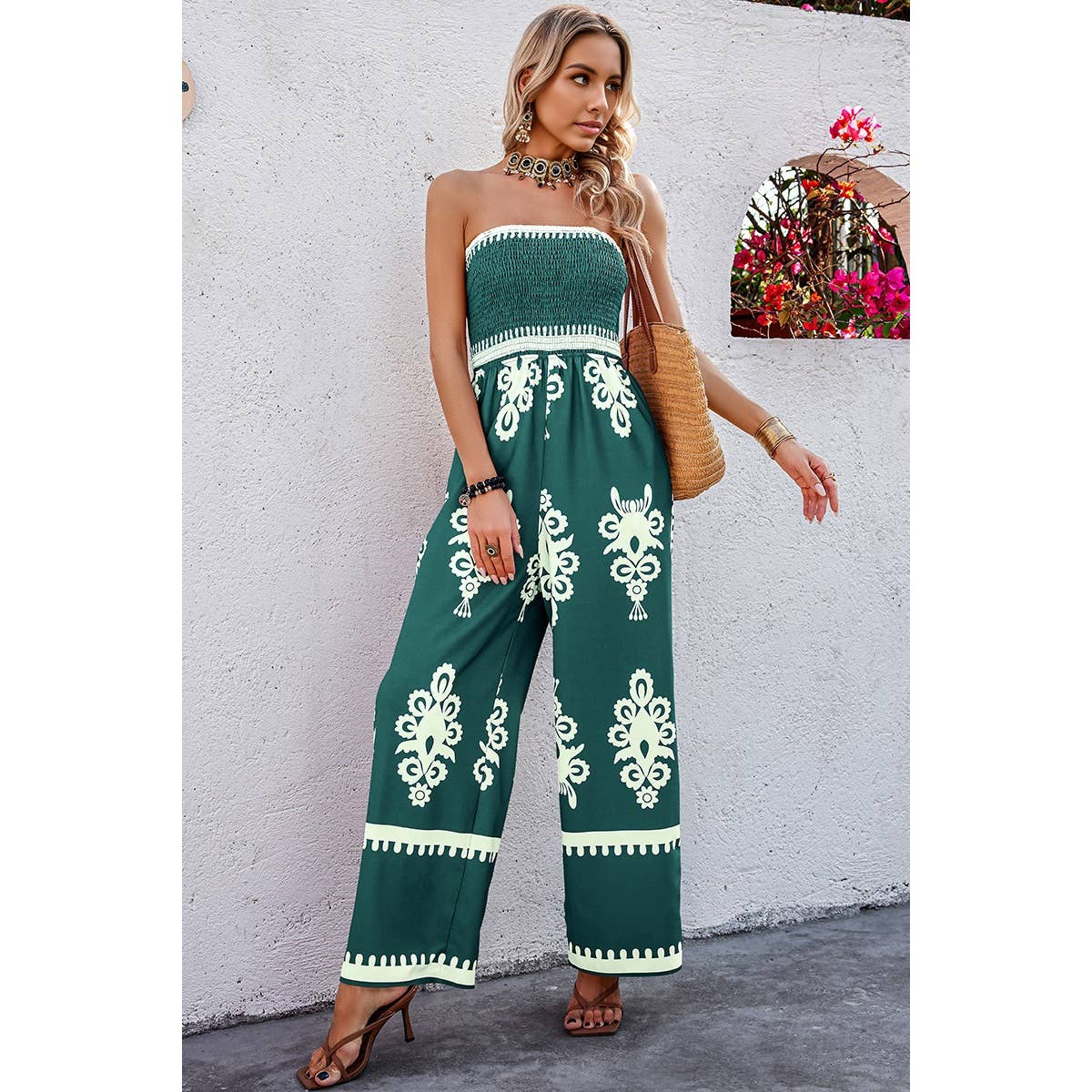 Ruched Printed Jumpsuit