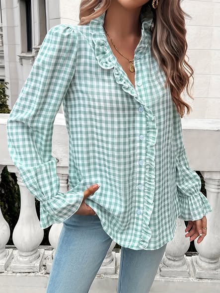 Check Ruffle Blouse