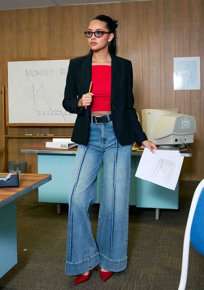 Pintuck Denim Jeans