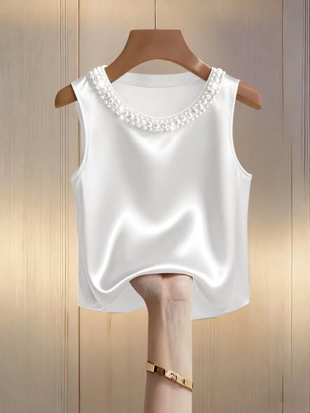 Satin Pearl Neck Tank