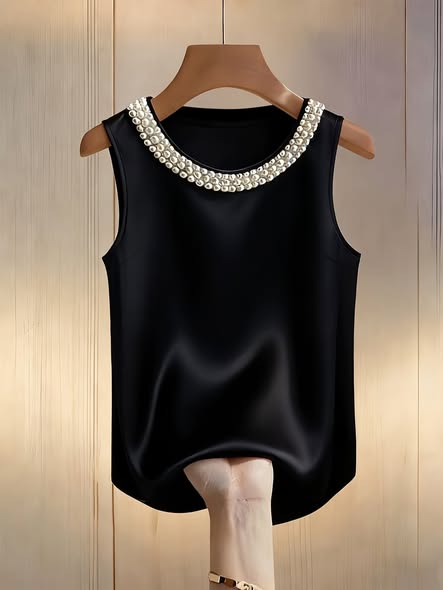 Satin Pearl Neck Tank