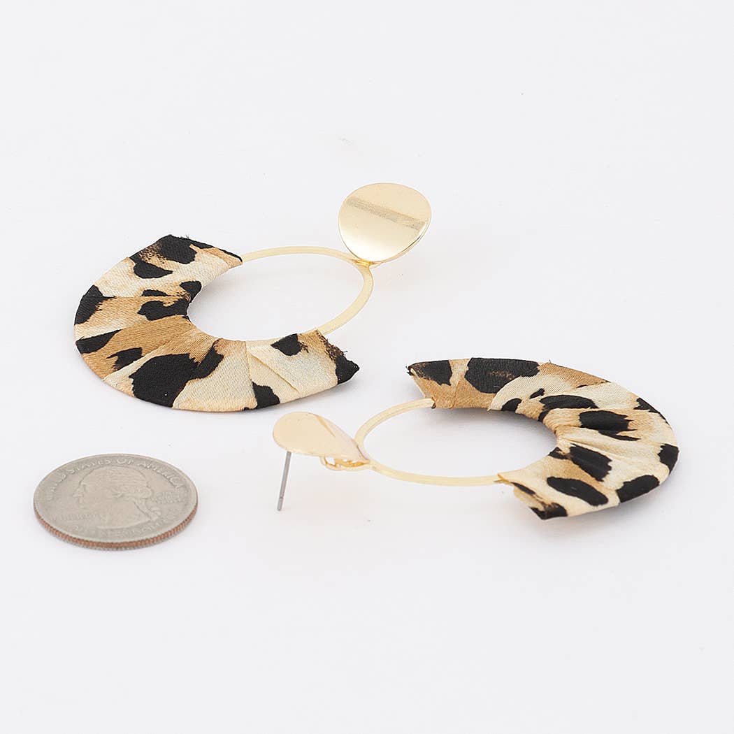 Leopard Pleated Fan Drop Earrings