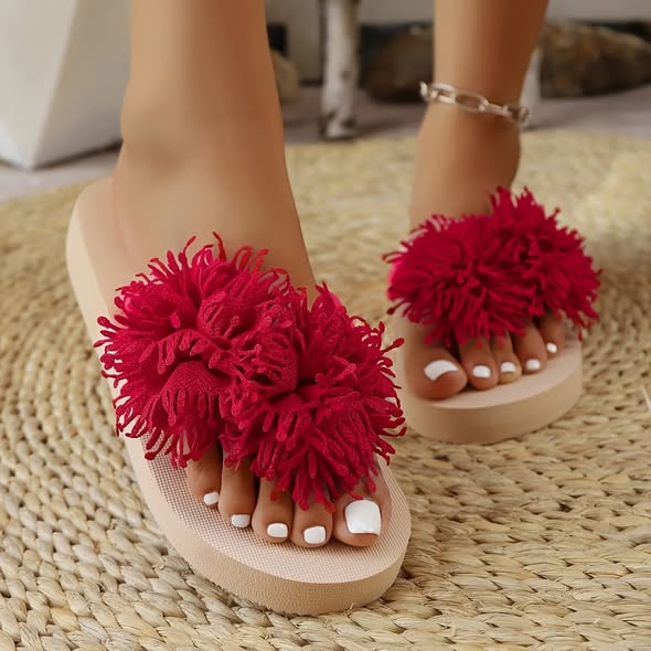 Cutest Fluffy Flower Flip Flops